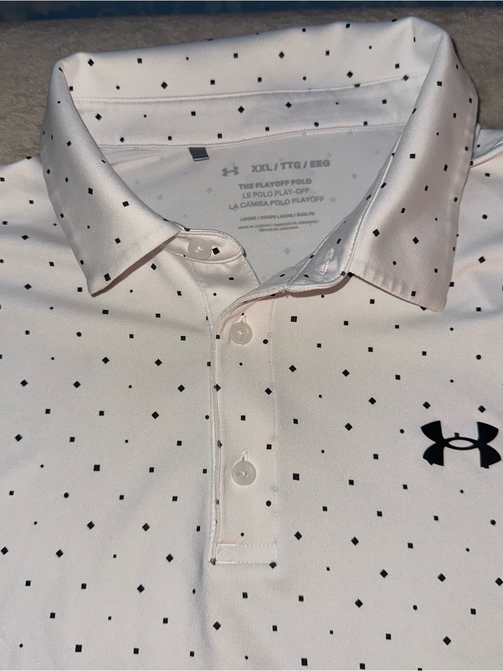 Under Armour The Playoff Polo XXL White Black Geometric Pattern Golf Shirt